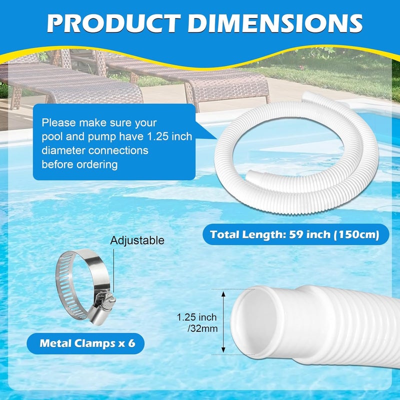 Picatu 4 Pcs 1.25" Pool Hose, 59" Long Accessory Pool Pump Replacement Hoses, Compatible with All Above Ground Pool Filter Pumps that Use 1 1/4 Diameter Hoses - Image 2